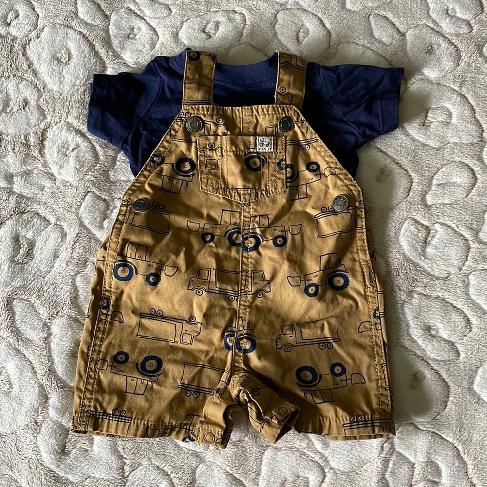 Carter’s 3M overalls and navy blue plain shirt